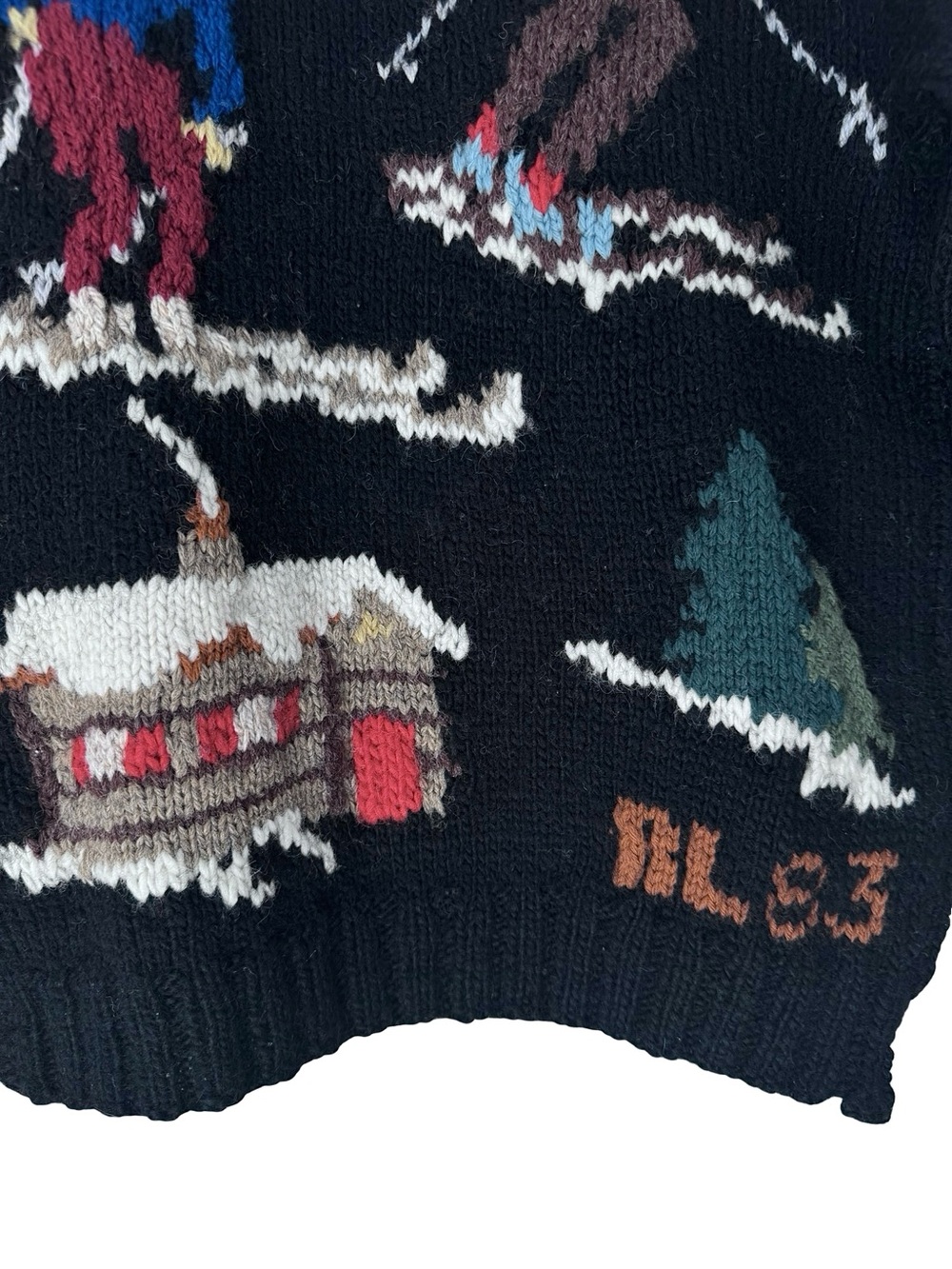 VERY RARE Vintage Ralph Lauren RL83 Hand Knit Skier Winter Wool Sweater Black - Picture 7 of 16